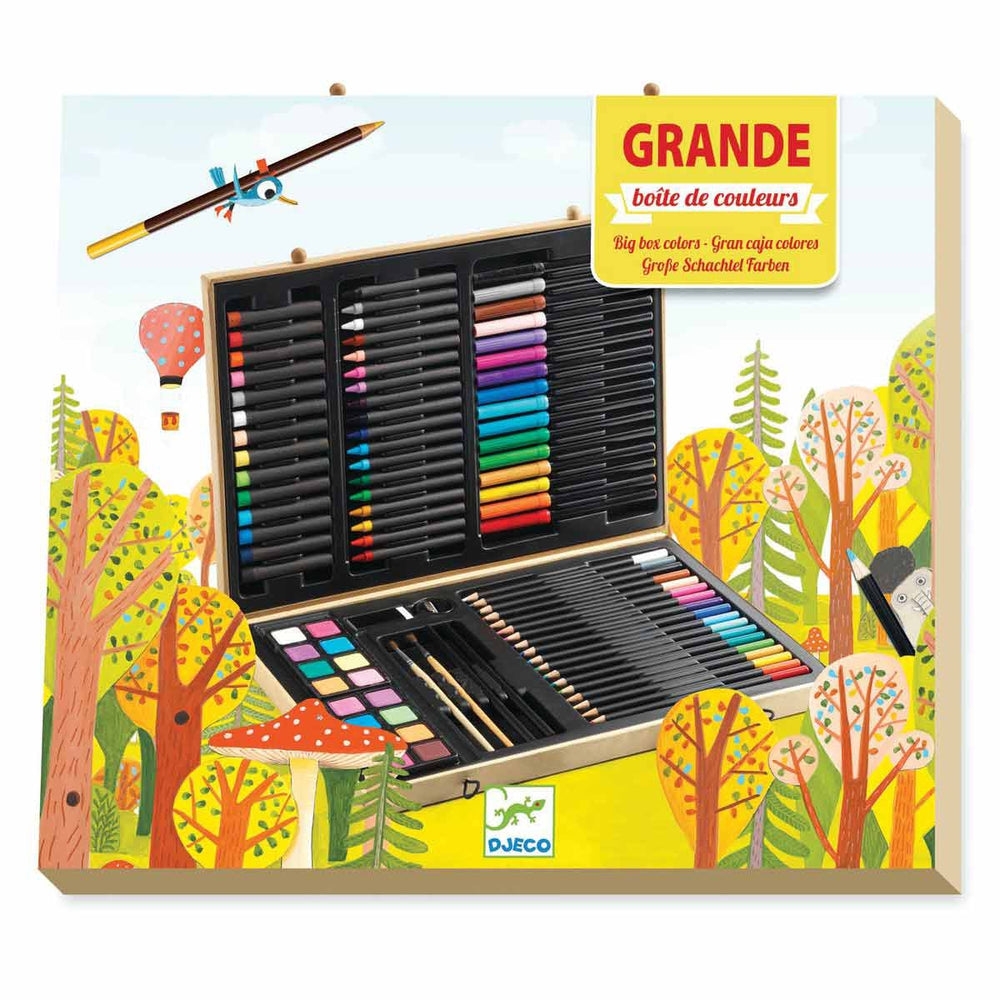 Boite de couleurs enfant 3-6 ans : crayons couleurs, feutres lavables,  pastel - Mallette coloriage, dessin - Set coffret artiste et carte