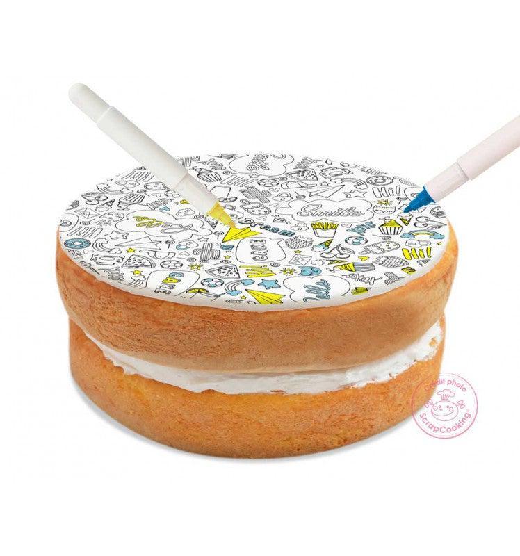 Kit de décoration gâteau avec pâte à sucre imprimée à colorier et