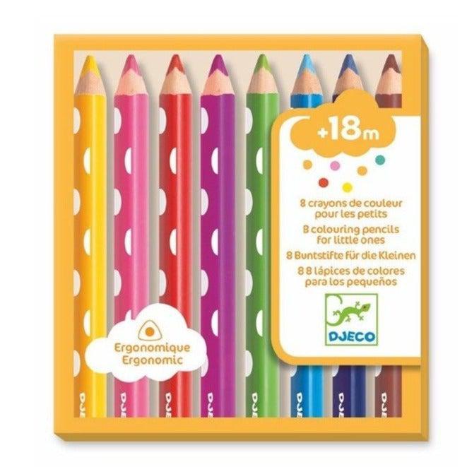 8 crayons de couleurs à pois-Djeco-Crayons pour bébé et enfant