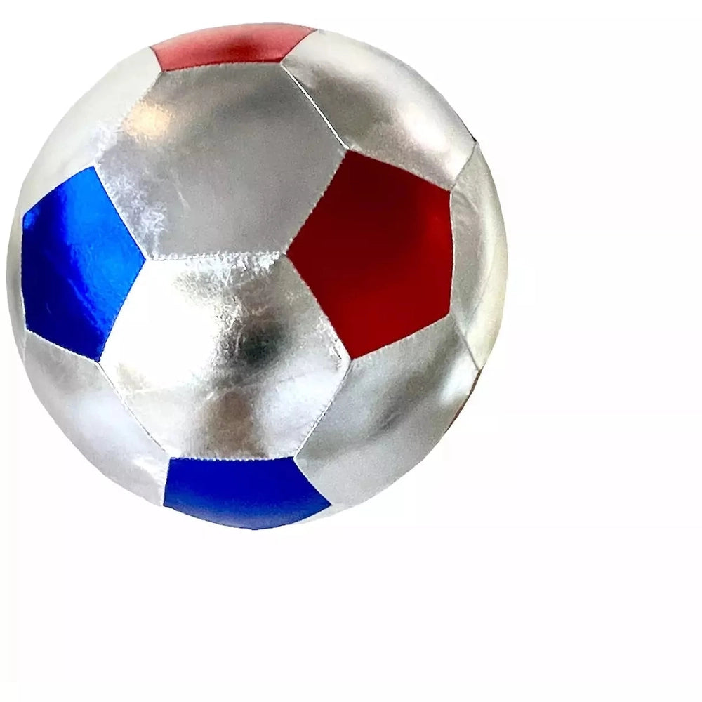 Ballon de foot à gonfler en tissu - Bleu, rouge et Argenté diam. 22cm - Ratatam