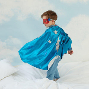 Kit de déguisement super héro bleu avec cape, masque et poignets pour enfant 3-6 ans - Meri Meri 