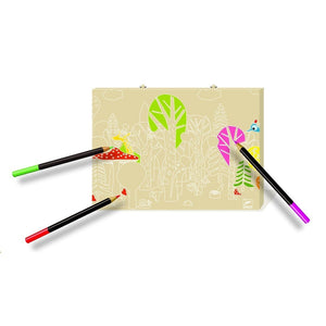 La Grande Boîte de couleurs - Coffret en bois de nécessaire à dessin - Crayons et feutres pour enfant 6 ans et +
