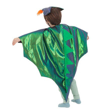 Charger l&#39;image dans la galerie, Déguisement porté, de dos - - Kit de déguisement dragon vert avec cape et chapeau 3-6 ans - Meri Meri