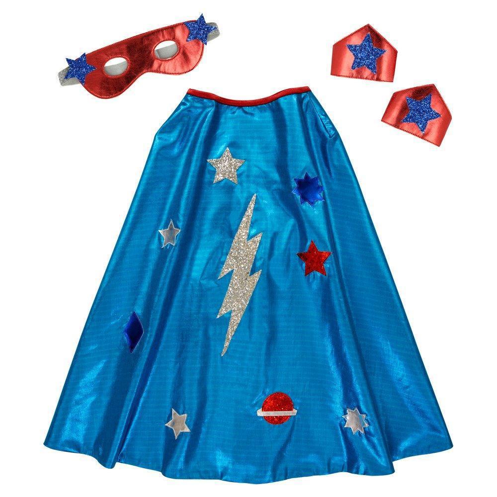 Kit de déguisement super héro bleu avec cape, masque et poignets 3-6 ans - Meri meri