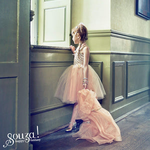 Déguisement robe de princesse Giselle enfant 5-7 ans, couleur rose saumon avec tulle et bustier paillettes - Souza