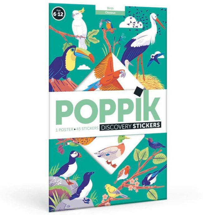 Poster pédagogique et 45 stickers Oiseaux - Poppik