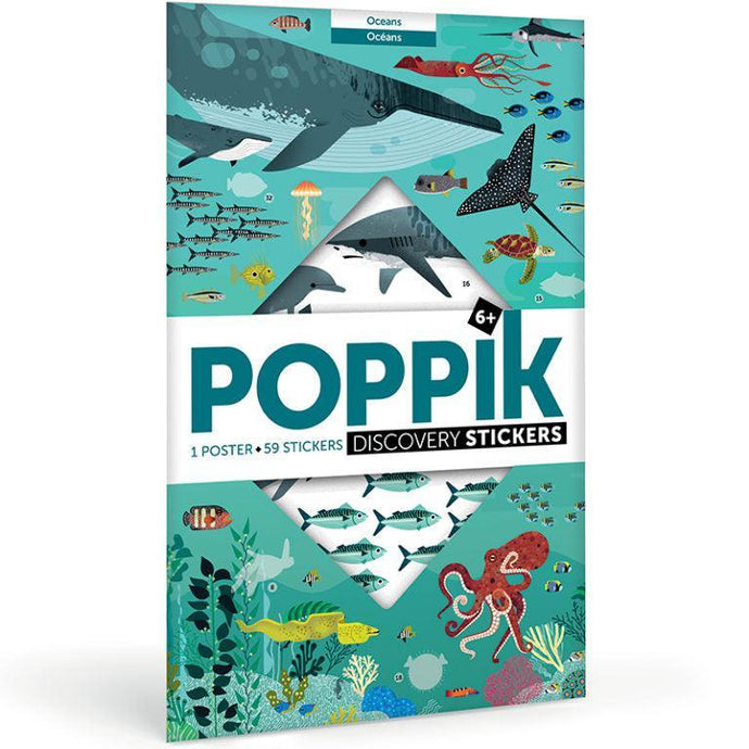 Pochette - Poster pédagogique et 59 stickers Océans - Poppik