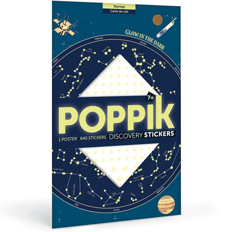 Pochette - Poster pédagogique et 640 stickers Etoiles Phosphorescentes - Poppik