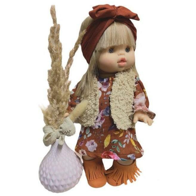 Robe bohème couleur brique à fleurs - Vêtement pour poupée et poupon - By bobbie