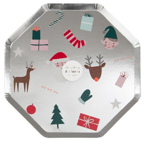 Grandes Assiettes en carton argentées - Icônes de Noël-2-Meri Meri-Le Noël des enfants