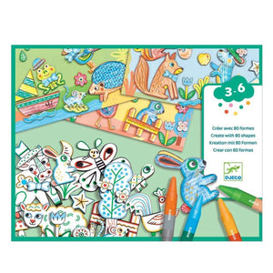Créer avec 80 formes - Coloriage & Collage avec animaux et décors-2-Djeco-Kit créatif pour enfant