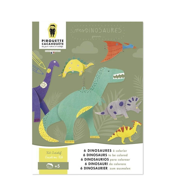 Mes dinosaures - 6 suspensions dinosaures à colorier-Pirouette Cacahouète-Kit créatif pour enfant