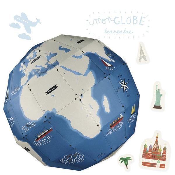 Mon globe terrestre 3D à assembler + 45 stickers-Pirouette Cacahouète-Kit créatif pour enfant