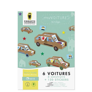 Mes voitures vintage - 6 voitures à construire + 120 stickers-Pirouette Cacahouète-Kit créatif pour enfant
