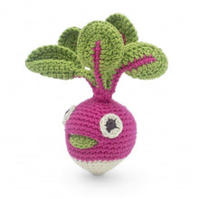 Charger l&#39;image dans la galerie, Louie Le Radis Rond - Hochet pour bébé en crochet coton bio - Myum - idée de cadeau de naissance original 