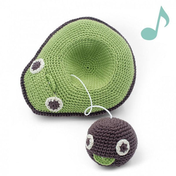 Maman Avocado et son bébé noyau - Boîte à musique avocat en crochet coton bio - Myum - idée de cadeau de naissance original