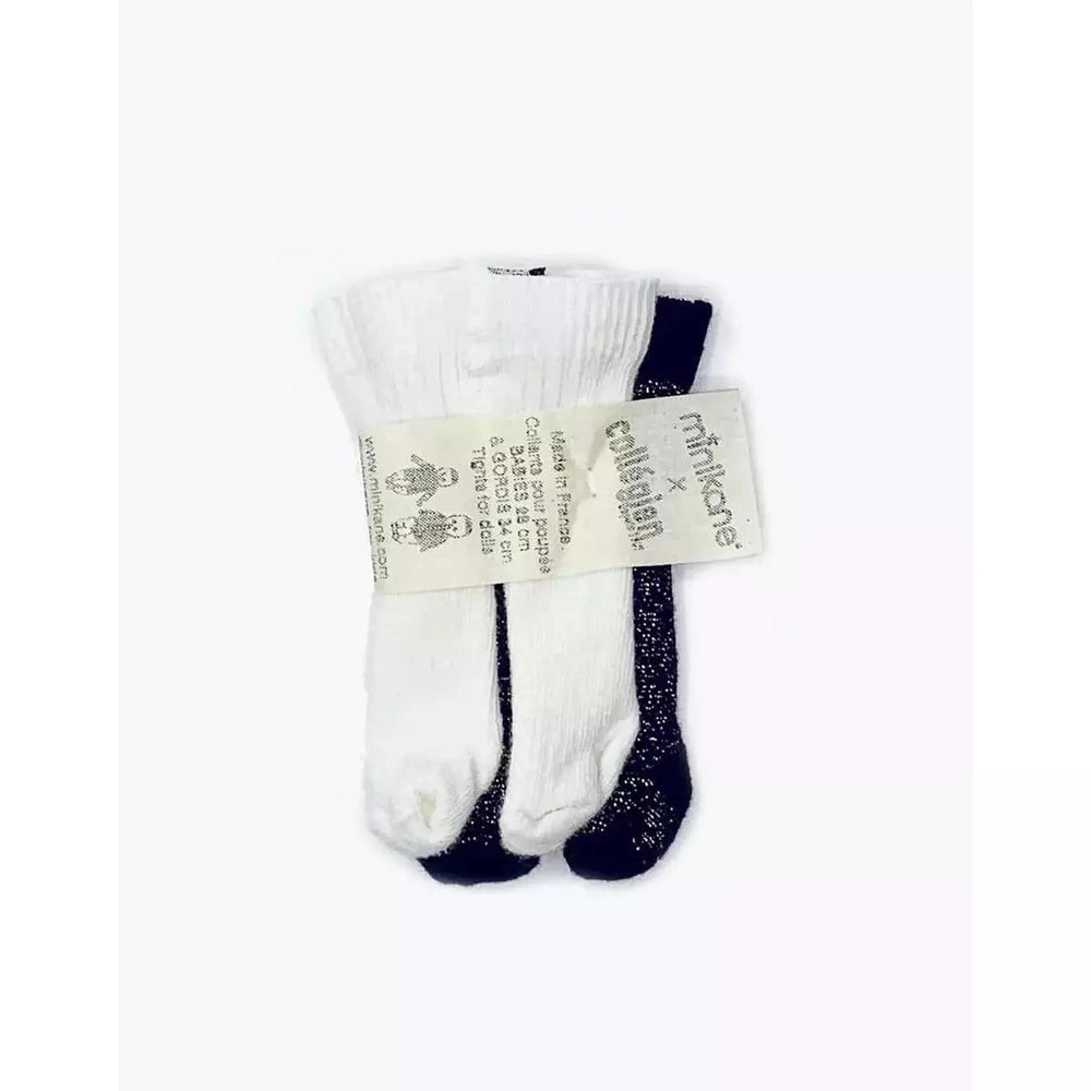 Lot de 2 collants doux blanc neige/noir charbon paillettes - Vêtement pour poupée et poupon