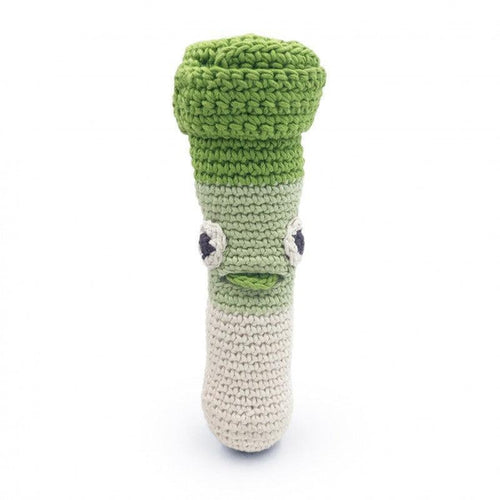 Orso le Poireau - Hochet pour bébé en crochet coton bio - Myum - idée de cadeau de naissance original 
