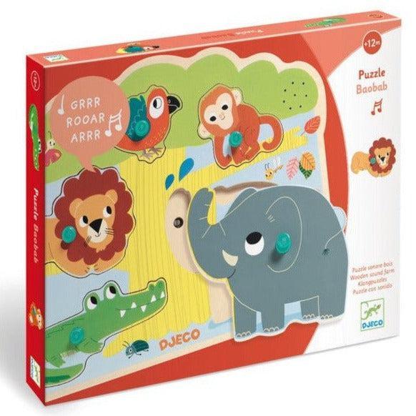 Puzzle sonore en bois pour bébé dès 12 mois - Baobab - Djeco