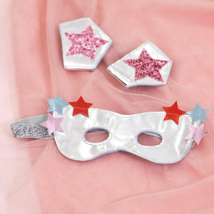 Kit de déguisement super héroïne rose avec cape, masque et poignets pour enfant 3-6 ans